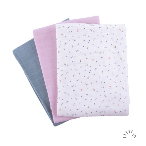 Popolini biopamut muszlin/tetra pelenka, 3 db/ csomag, Rose garden