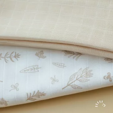   Popolini biopamut muszlin/tetra pelenka, kifogó 2 db/ csomag, 120x120 - Beige Herbs
