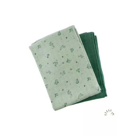 Popolini biopamut muszlin/tetra pelenka, 2 db/ csomag, 120x120 - Green Cactus Popolini biopamut muszlin/tetra pelenka, 2 db/ csomag, 120x120 - Green Cactus