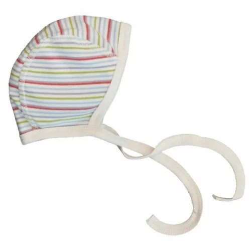 Popolini Iobio babasapka mintás - biopamut 62/68 piros-kék-zöld-lila csíkos