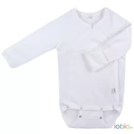   Popolini Iobio biopamut hosszú ujjú kimono body kikarmolás védővel, fehér - Méret 50/56