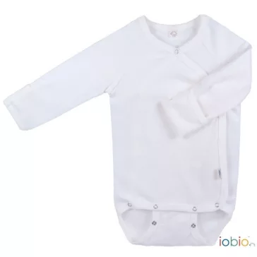   Popolini Iobio biopamut hosszú ujjú kimono body kikarmolás védővel, fehér - Méret 50/56