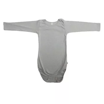   Popolini Iobio hosszú ujjú biopamut body, homok csíkos - Méret 98/104