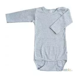   Popolini Iobio hosszú ujjú biopamut body, szürke-kék csíkos - Méret 74/80