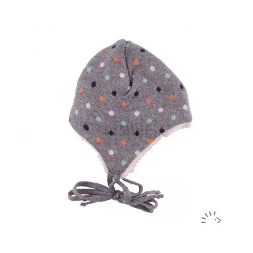 Popolini Iobio kötött merinói gyapjúsapka, szürke-multi pöttyös - Méret 02