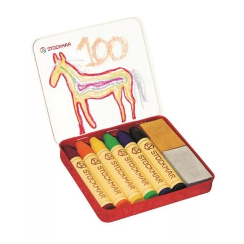 Stockmar 100 szivárvány válogatás 6+2 színű méhviasz ceruza, marokkréta