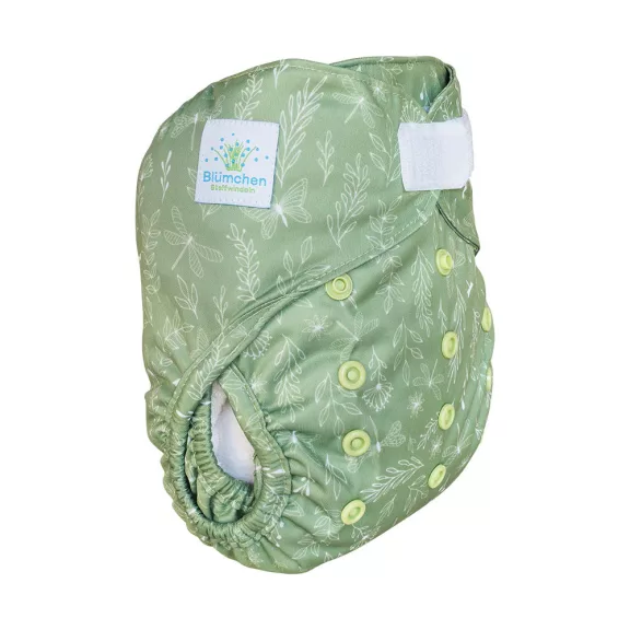 Blümchen Onesize PUL pelenkakülső tépőzáras - Floral zöld Blümchen Onesize PUL pelenkakülső tépőzáras - Floral zöld