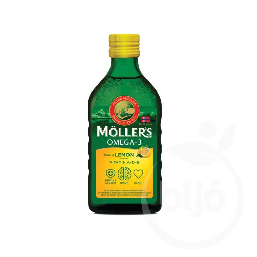 Möllers omega-3 halolaj étrend-kiegészítő A, D és E-vitaminnal, citrom ízesítéssel 250 ML