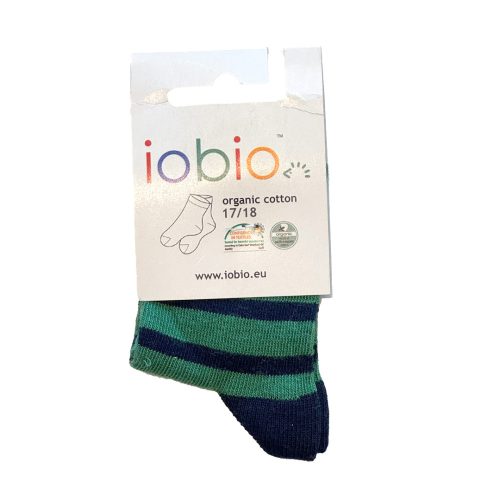Popolini Iobio biopamut zokni - sötétkék-zöld csíkos - Méret 17-18