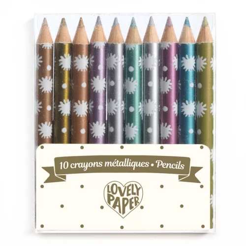Djeco - Mini színes ceruza - 10 metál színű készlet - 10 Chichi mini metalic pencils