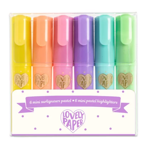 Djeco - Szövegkiemelő mini toll készlet 6 pasztell színben - 6 mini pastel highlighters