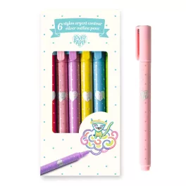   Djeco - Kontúrtoll készlet - Ezüst, 6 db-os - 6 silver outline pens