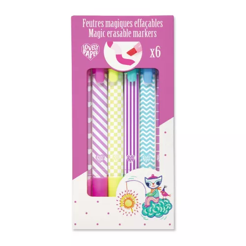 Djeco - Mágikus filctolkészlet - 6 db radírozható filctoll - Magic erasable markers