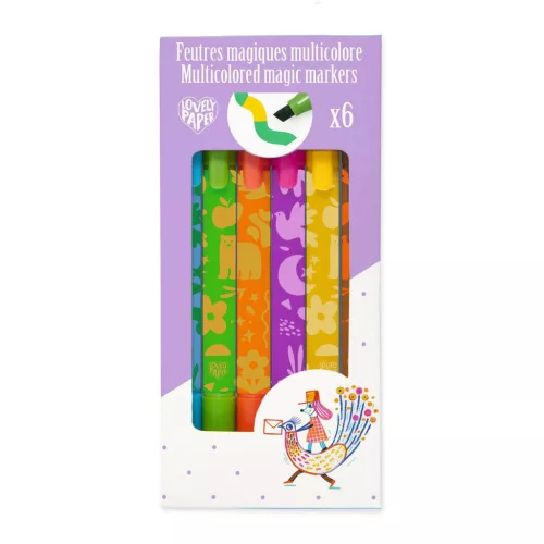 Djeco - Mágikus filctolkészlet - 6 db színváltó filctoll - Multicolored magic markers