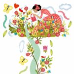 Djeco: Little Big room Magasságmérő falmatrica - Az ifjú hölgy kertje - Young girl in the garden