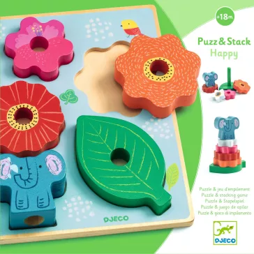   Djeco Formaillesztő és toronyépítő - Vidám - Puzz & Stack Happy