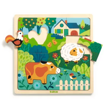   Djeco Formaillesztő, formaberakó - Tanyasi állatok - Puzzlo farm
