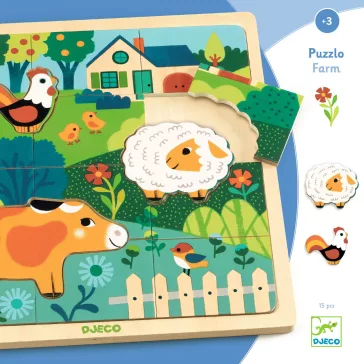   Djeco Formaillesztő, formaberakó - Tanyasi állatok - Puzzlo farm