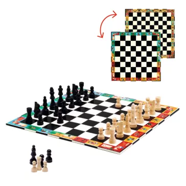   Djeco Társasjáték klasszikus - Sakk, Kínai sakk és Dáma - Chess+Checkers