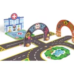 Djeco - CRAZY MOTORS autópálya - Városi úthálózat épület elemekkel - Puzzl'Up City-Giant- 33 pcs