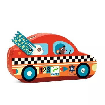   Djeco - Formadobozos puzzle - Versenyautó, 16 db-os - The racing car