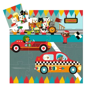   Djeco - Formadobozos puzzle - Versenyautó, 16 db-os - The racing car