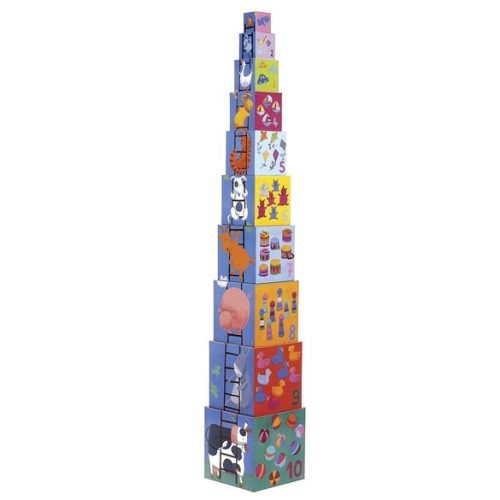 Djeco toronyépítő kocka -Mulatságos építő - 10 funny blocks