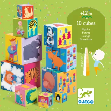   Djeco toronyépítő kocka -Mulatságos építő - 10 funny blocks