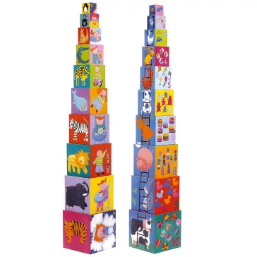   Djeco toronyépítő kocka -Mulatságos építő - 10 funny blocks
