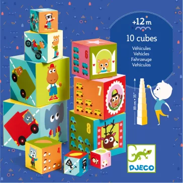 Djeco toronyépítő kocka -Autók - 10 vehicles blocks