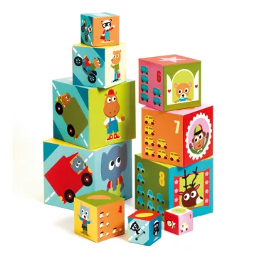 Djeco toronyépítő kocka -Autók - 10 vehicles blocks