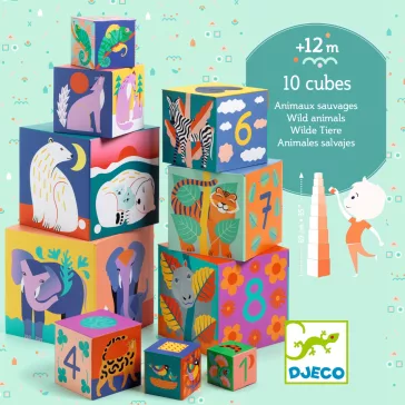  Djeco Toronyépítő kocka - Vadon élő állatok - Wild animals