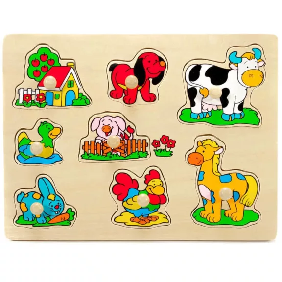 Fa fogantyús puzzle, házikós fajáték Fa fogantyús puzzle, házikós fajáték