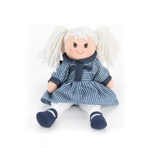 Rongybaba 30 cm - Petra, lány, szőke, kék-fehér csíkos