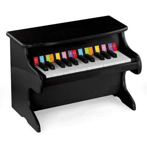 Fa játék zongora - fekete, színes billentyű jelzéssel