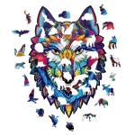 Fa puzzle, színes A5 méretű 100 db-os - farkas