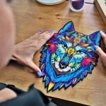 Fa puzzle, színes A5 méretű 100 db-os - farkas