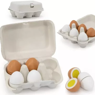 Szeletelhető fa tojások tartóban