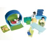 Grimm's hordozható babaház, zöld-kék