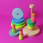 Grimm's neon zöld Montessori torony fa építőjáték