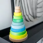 Grimm's neon zöld Montessori torony fa építőjáték