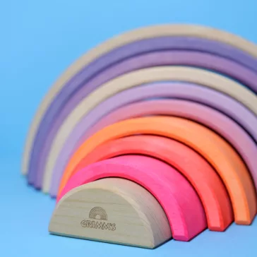   Grimm's neon pink szivárvány fa építőjáték 10 darabos
