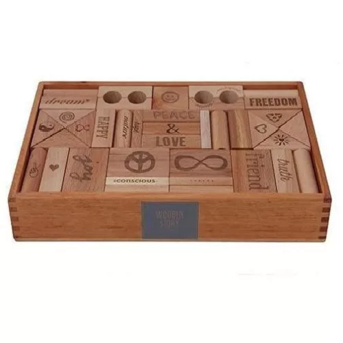 Wooden story Peace and Love építőkockák XL - 72 db